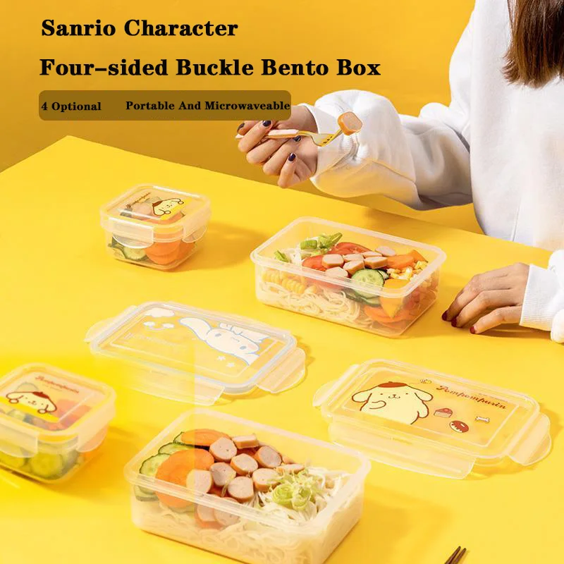 

Kawaii Sanrio Cinnamoroll Pompom Purin Lunch Box Container Cute Student Portable Square Rectangle Reheatable Food Bento Boxs