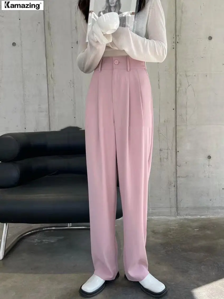 

Летний корейский стиль, повседневный костюм с высокой талией, прямые брюки для женщин, повседневные Новые Модные Элегантные брюки для женщин