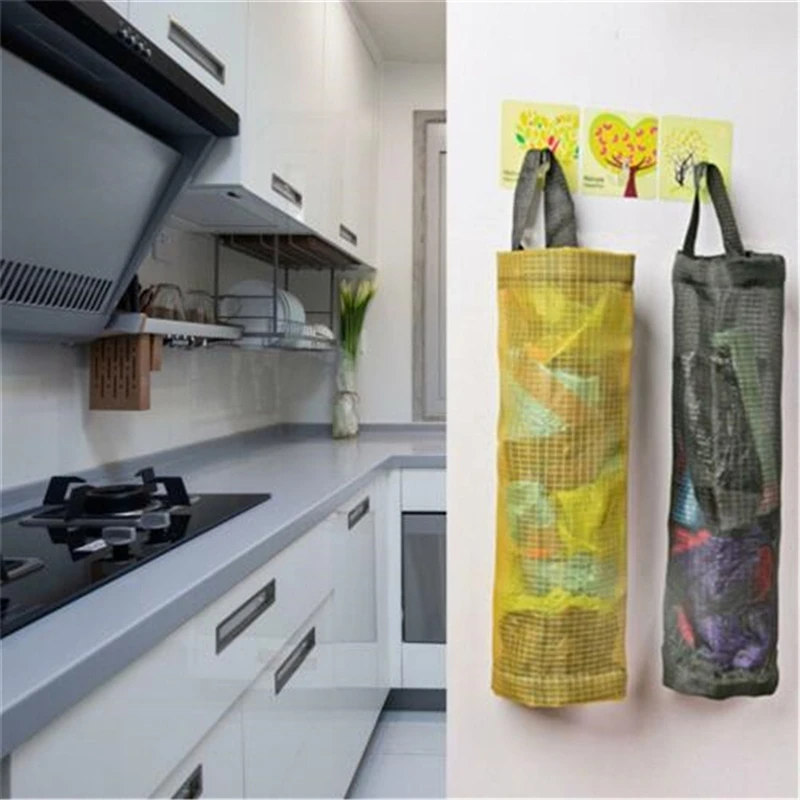 

Useful Fashion Hanging Breathable Plastic Grid Garbage Bag Grocery Sundries Storage Organizers Kitchen Bathroom Storage Bag.