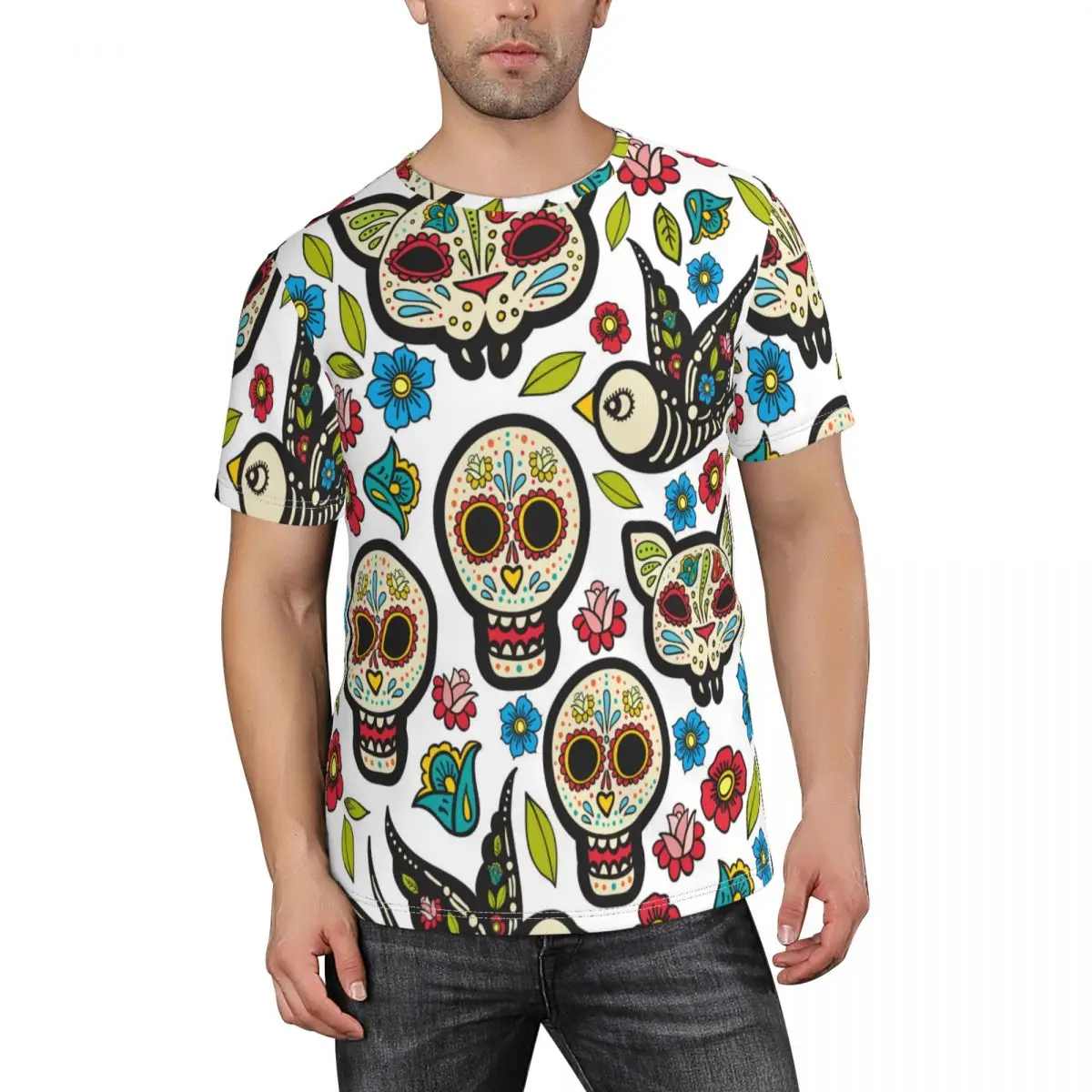 

Мужская летняя футболка с коротким рукавом и изображением черепа мексиканского дня мертвецов