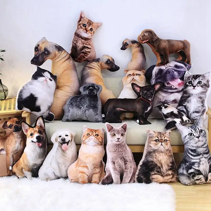 3D Dog/Cat Print Pillow Sofa Decoration Mat Fun Creative Husky Bulldog German Shepherd Mat Cute Plush Doll Gift Home Decoration