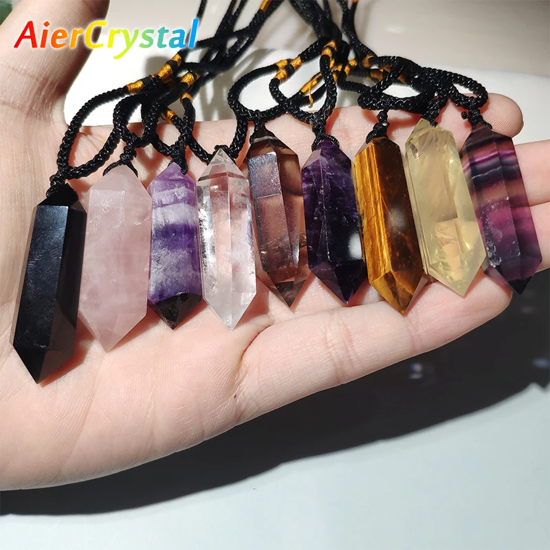 Natural Polished Exquisite Jewelry Necklace Amethyst Gemstone Pendant Quartz Crystal Point Healing Stone Long Chain Pendant Powe