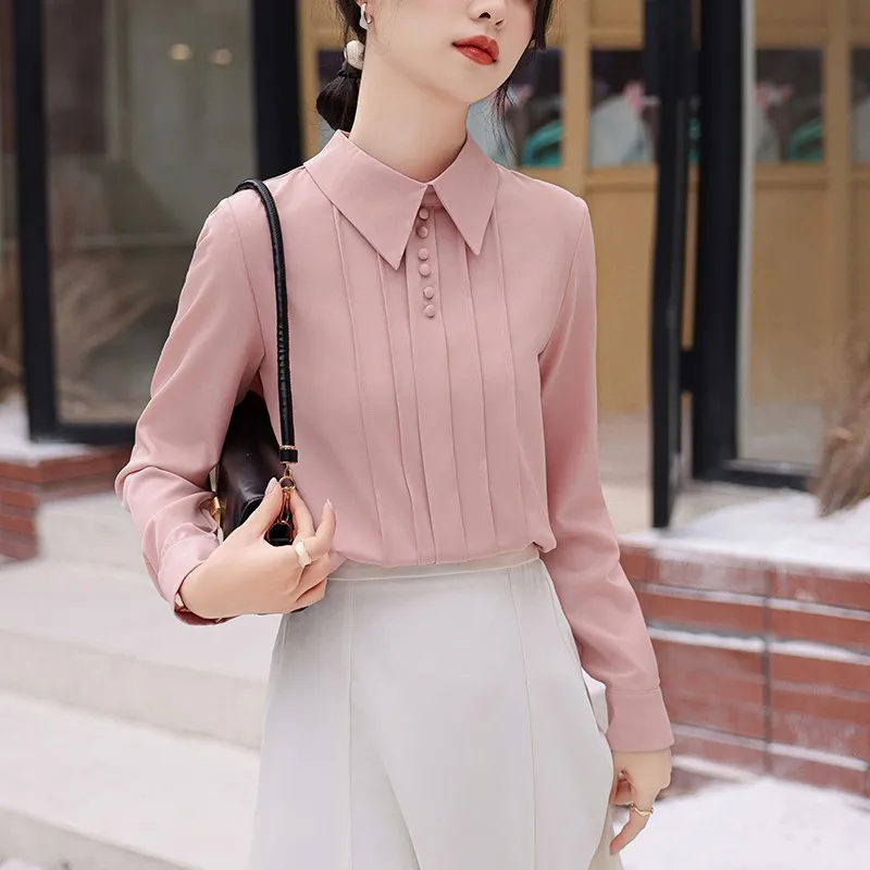 Женская Офисная рубашка с длинным рукавом элегантная однотонная Повседневная в