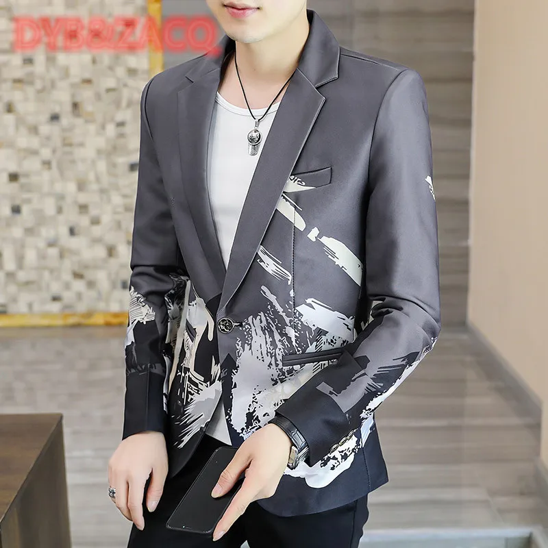 

DYB&ZACQ Men's Suit Jacket Men's Single West Jacket Fashion Teen Hipster Style Gradient Men's Wear Top Autumn Style Gray