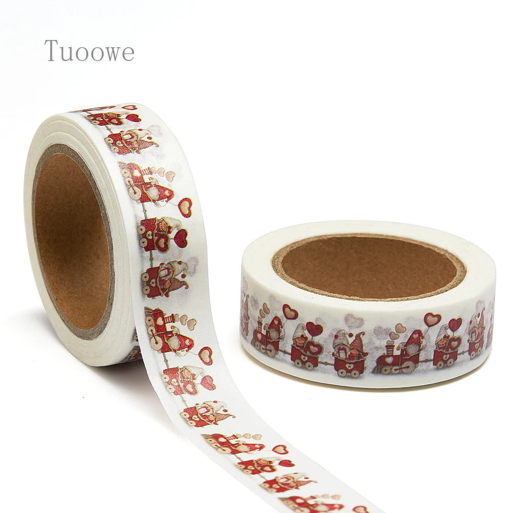 

NEW 1PC 15mm x 10m Watercolor Love Train with Gnomes Catoon Washi Tape Scrapbook Masking Adhesive Washi Tape Stationery