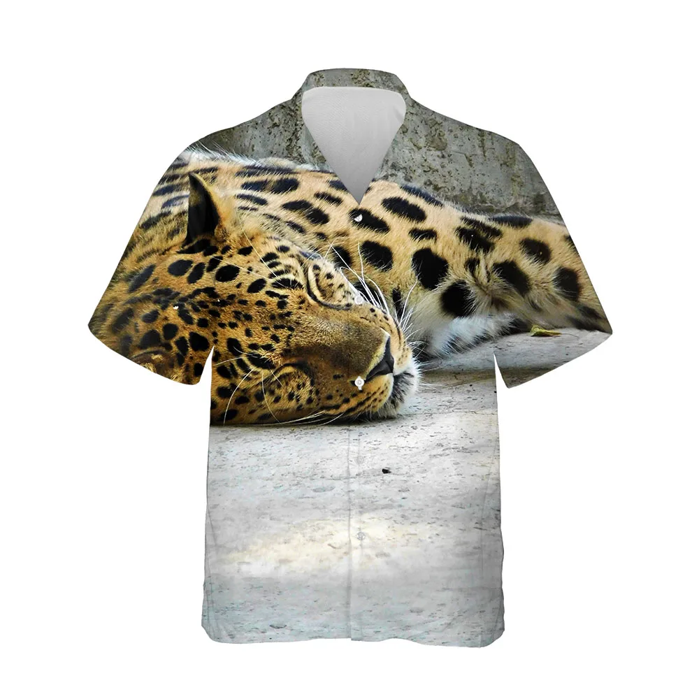 Jumeast 3D Summer Men Shirt Cheetah Animal Picture Mens Hawaiian Shirt Short Sleeve Casual Fashion Streetwear Breathable Blouses