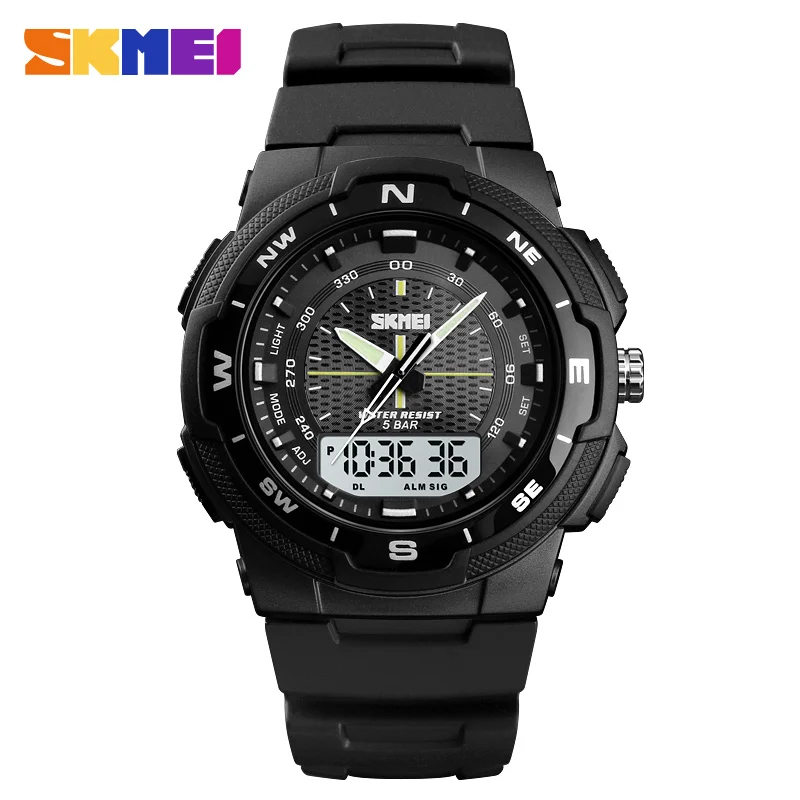 

SKMEI Men Watch Outdoor Sports Electronic Watch Man Military Watches Men PU Strap Wristwatch Quartz Watches Double Clock 1454