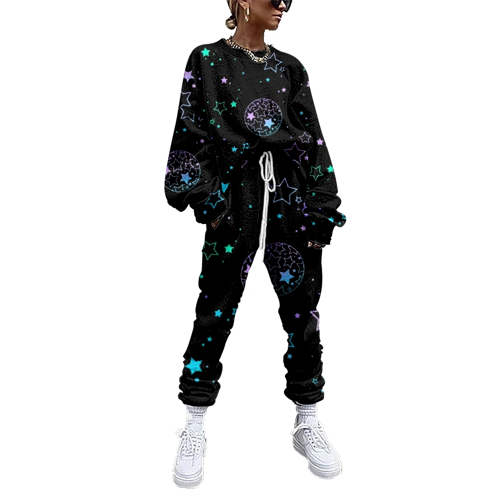 

Women's Sportswear Two Piece Set,The Sky Sprinkles The Star Y2K Sportswear Casual Wweater