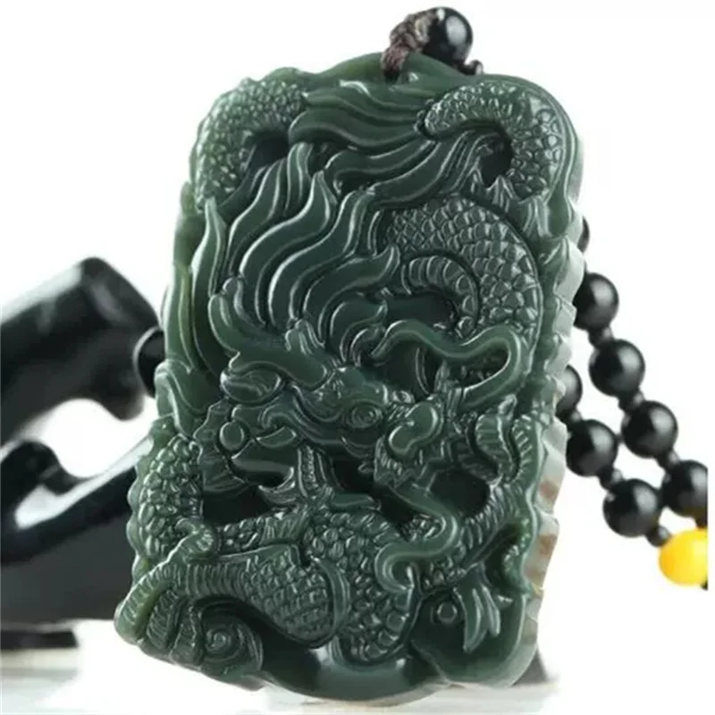 

Hot Selling Natural Hand-carve Hetian Jade Cyan Zodiac Dragon Brand Necklace Pendant Fashion Jewelry Men Women Luck Gifts1