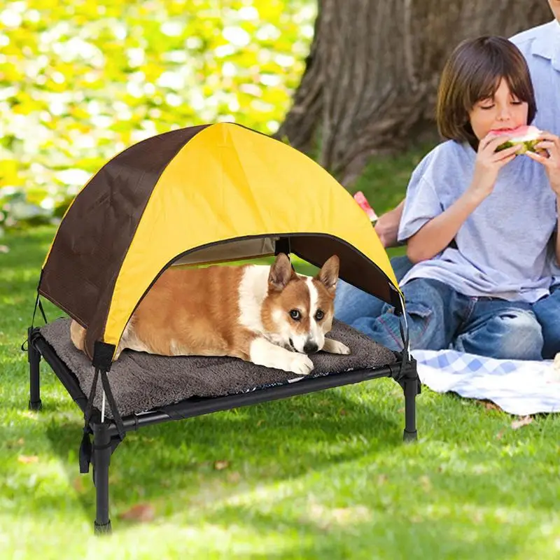 Outdoor Dog Bed Foldable Elevated Dog Bed With Removable Canopy Portable Dogs Shade Tent Camping Breathable Detachable Pet Cot