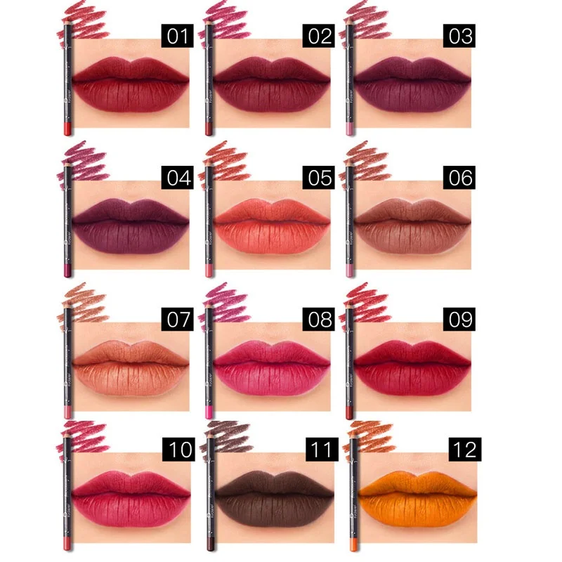 Набор водостойких карандашей для губ 12/6/1 шт./набор |