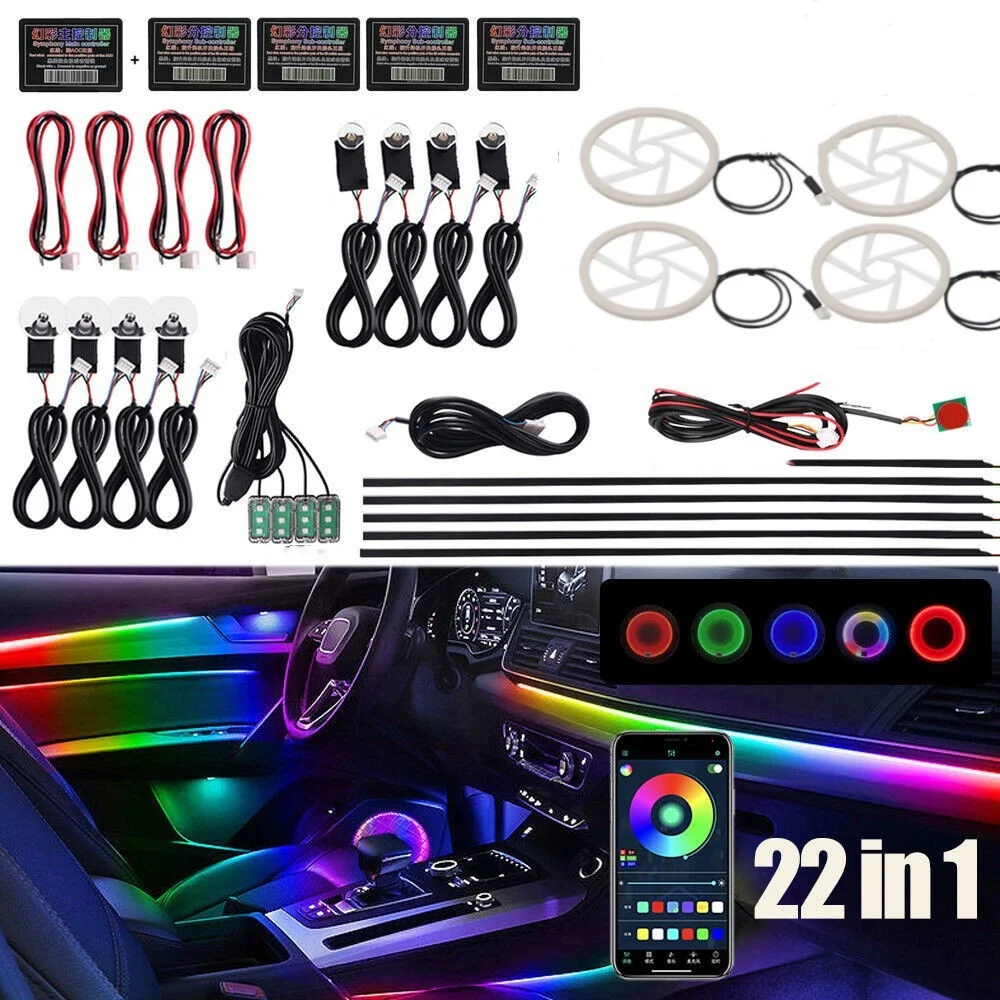

22 IN 1 Universal Car Interior Ambient Light Strip RGB LED Symphony Atmosphere Light Dashboard Door Decoration with App Control