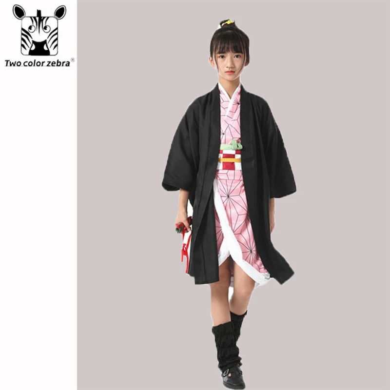

Cosplay Ghost Slayer Kamado Nezuko Adult Children Parent-child Full Set Suit Curly Hair Wig Coat Cloak Uniform