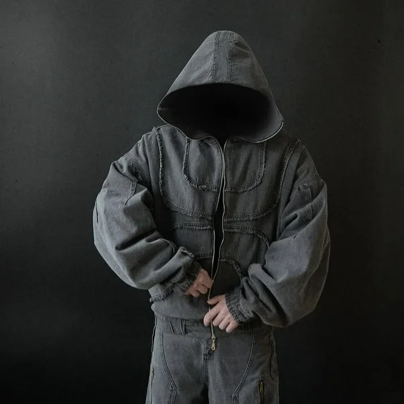 Мужская джинсовая куртка Y2K с двойными молниями размер S - XXXL цвет в ассортименте