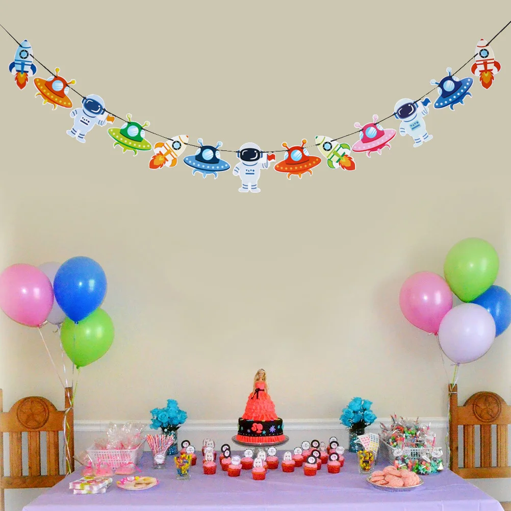 

Banner Birthday Astronaut Party Hanging Supplies Kids Space Outer Cartoon Bunting Prop Photo Spaceman Decorative String Garland