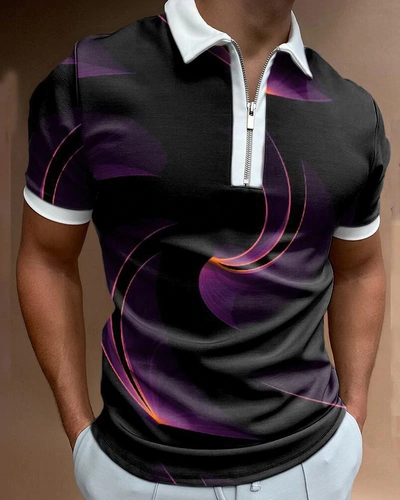 

3D Printing New Summer Men's Short Sleeve Polo Shirt Striped Printing Lapel T-shirts for Men High Quality Casual Oversized Tops