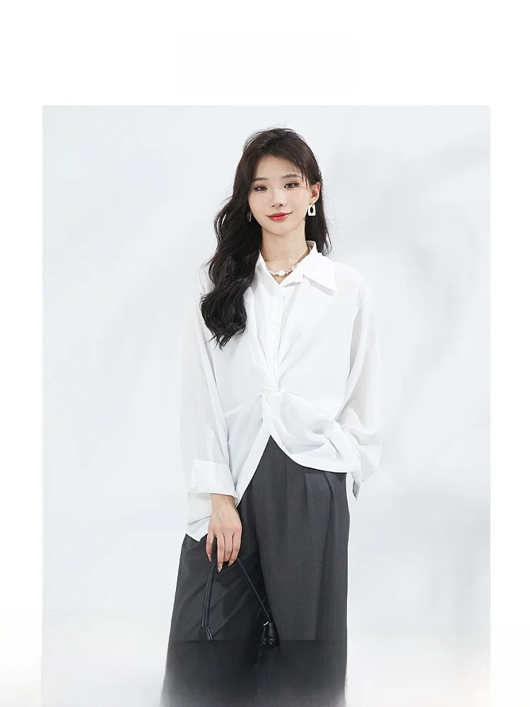 Gonblick белые шифоновые рубашки с французским вырезом женские ранняя осень 2024 новый