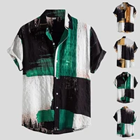 2022 summer mens short sleeve linen shirts casual button down floral hawaiian party ethnic oversized loose casual shirts