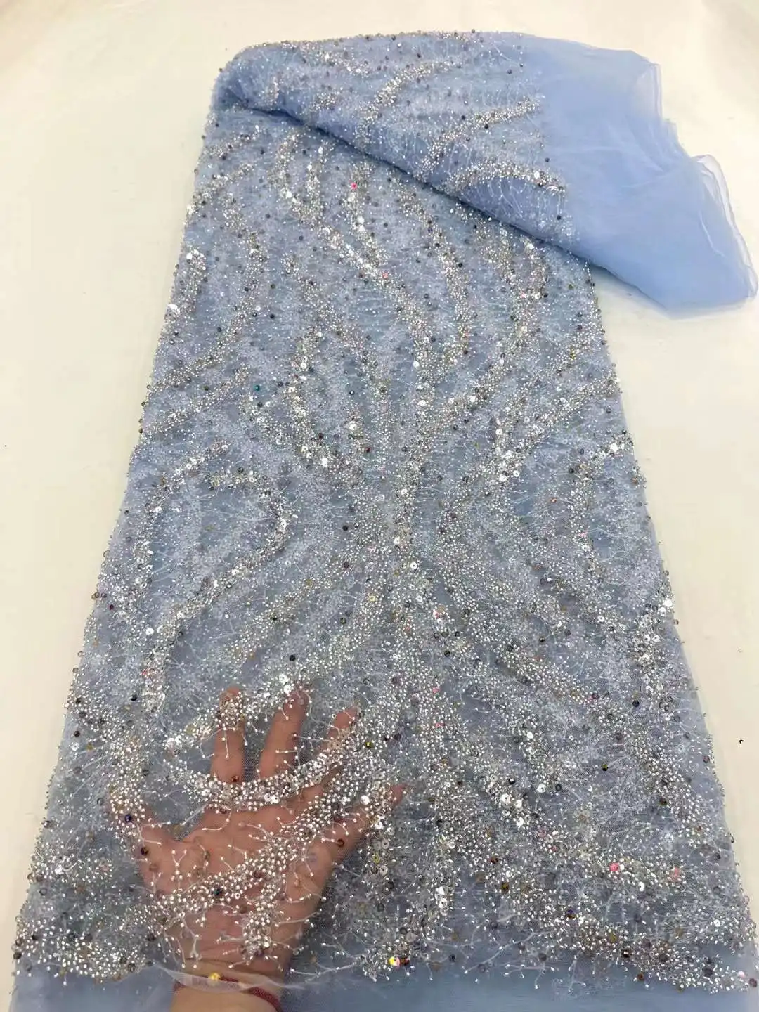 Роскошная зеленая африканская кружевная ткань из бисера тюль для невесты сетка