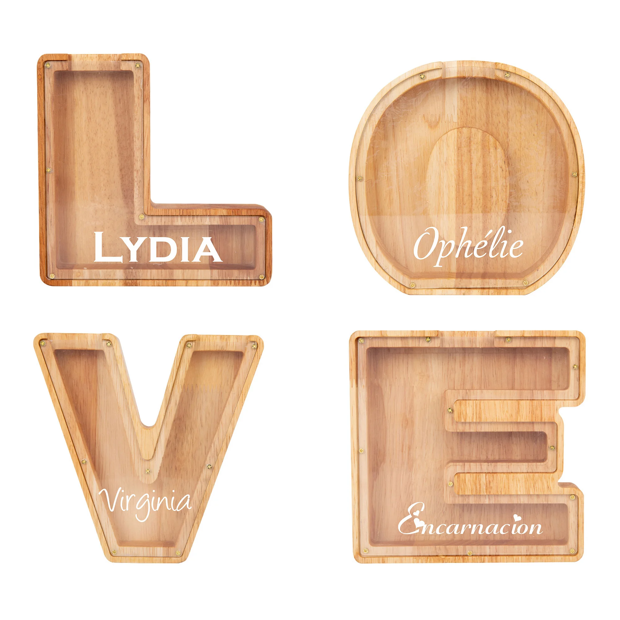 

Персонализированная деревянная копилка с двадцать шестью буквами, коробка для хранения монет, индивидуальный подарок на день рождения, аксессуары для рукоделия