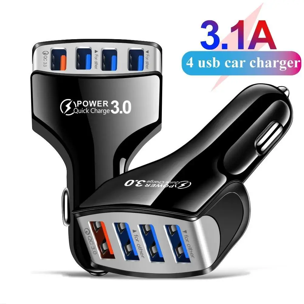 

4 Ports USB Car Charger for Mobile Phone Fast Charging Adapter For iPhone 5V 3.1A Phone Charger Adapter Quick Charge 3 in Car