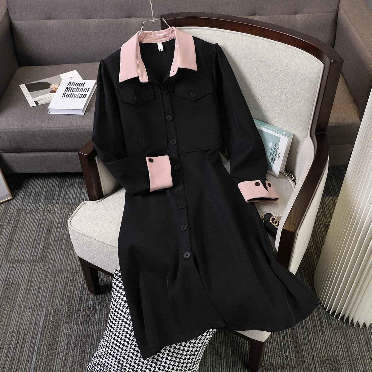 Женское элегантное платье-рубашка свободное облегающее однобортное платье