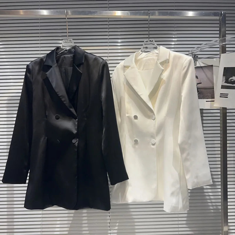 

PREPOMP 2023 Autumn New Collection Notched Collar Double Breasted Buttons Slim Long Blazer Coat Women GL136
