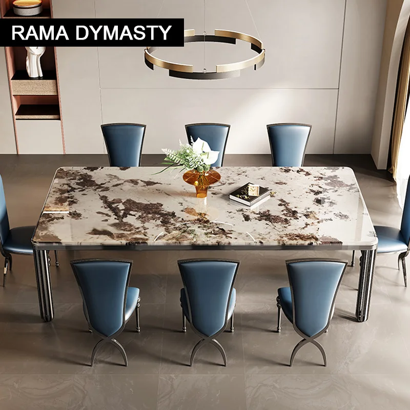 

Light Luxury Minimalist Marble Dining Table And Chairs Combination Of Post-Modern Minimalist High-End Rectangular Dining Table