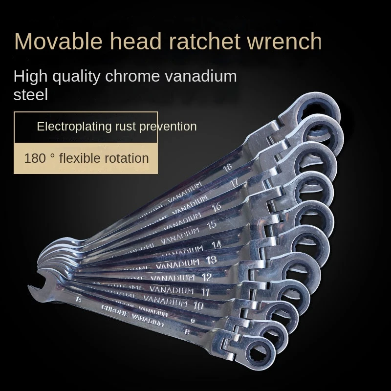 

Active Dual-purpose Ratchet Tool Ratchet Combination Kit Shaking Head Gear 180° Plum Blossom Opening Dual-use CRV72 Teeth Fast
