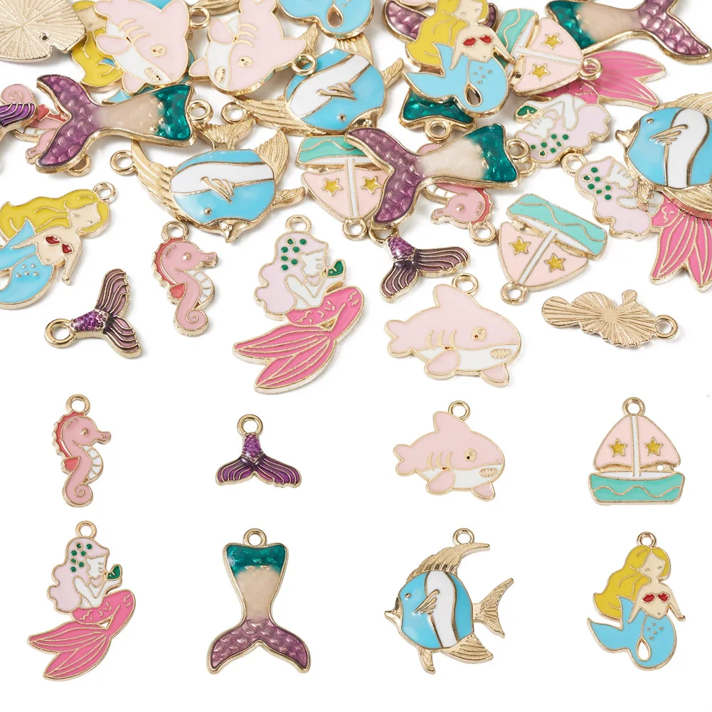 

32Pcs Alloy Enamel Pendants Underwater World Theme Cute Mermaid Charms For Women Jewelry Making Necklace Bracelet Accessories