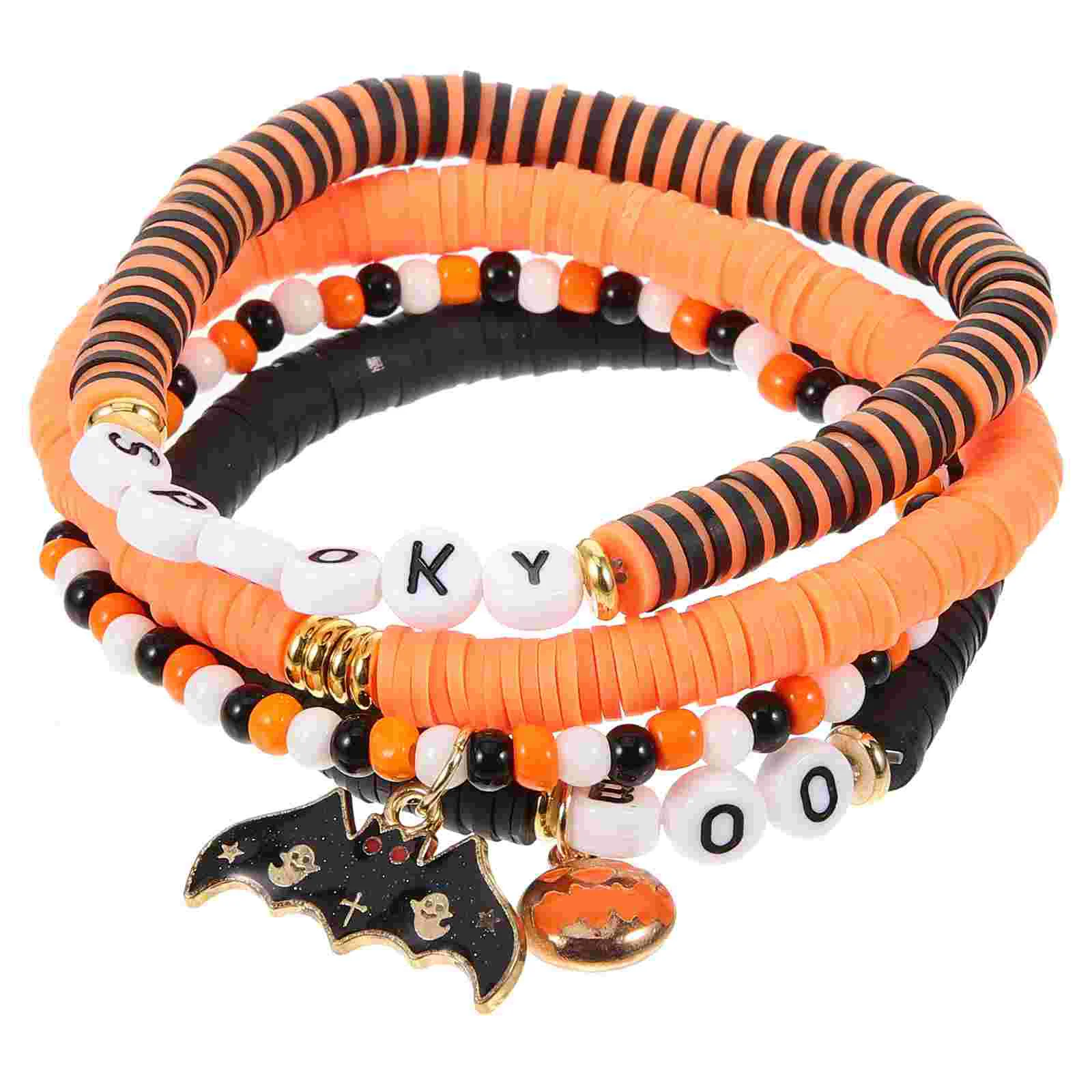 

1 Set Polymer Clay Bracelets Halloween Party Beaded Bracelets Women Halloween Beads Wristlet Decors