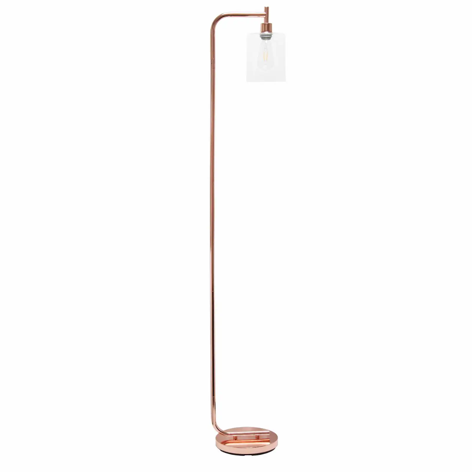 

HMTX Modern Iron Lantern Floor Lamp with Glass Shade, Rose Gold