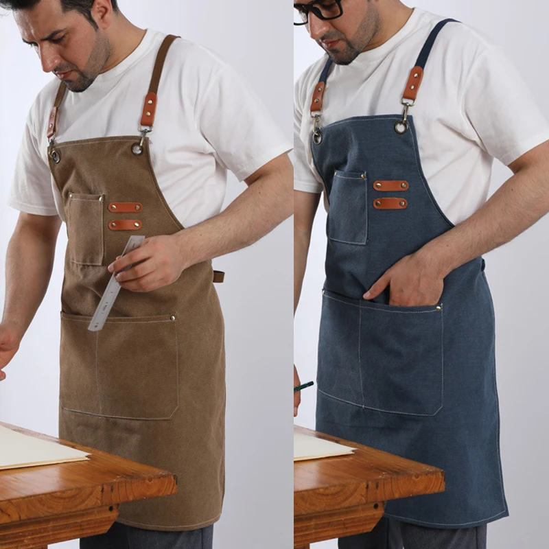 

Cafe Bib Kitchen Apron Apron Restaurant Tool Unisex Solid Cape Adjustable Bag Salon Waiter Pub Work Black With Simple Canvas