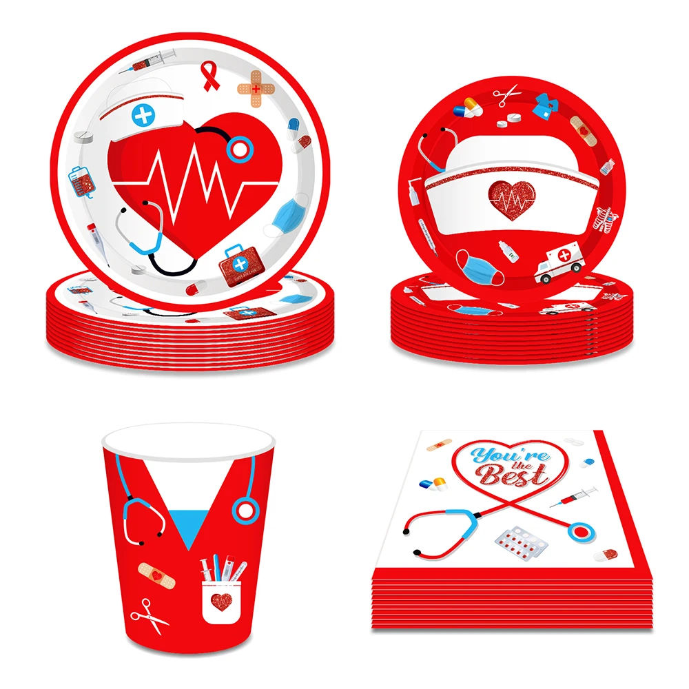 

Hospital International Nurses Day 12Th of May Birthday Party Disposable Tableware Sets Cups Plates Tissues Office Party Decors