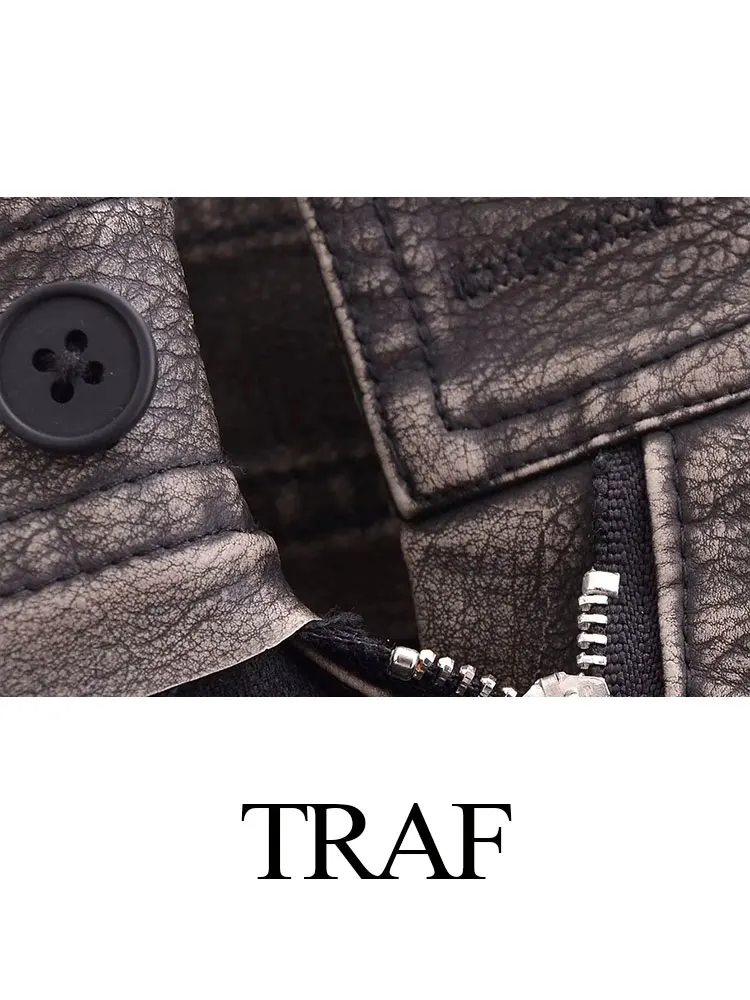 Юбка женская кожаная коричневая Асимметричная на молнии с высокой талией и