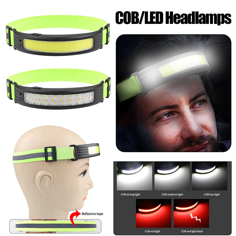 

Водонепроницаемый светодиодный налобный фонарь COB/LED с питанием от USB