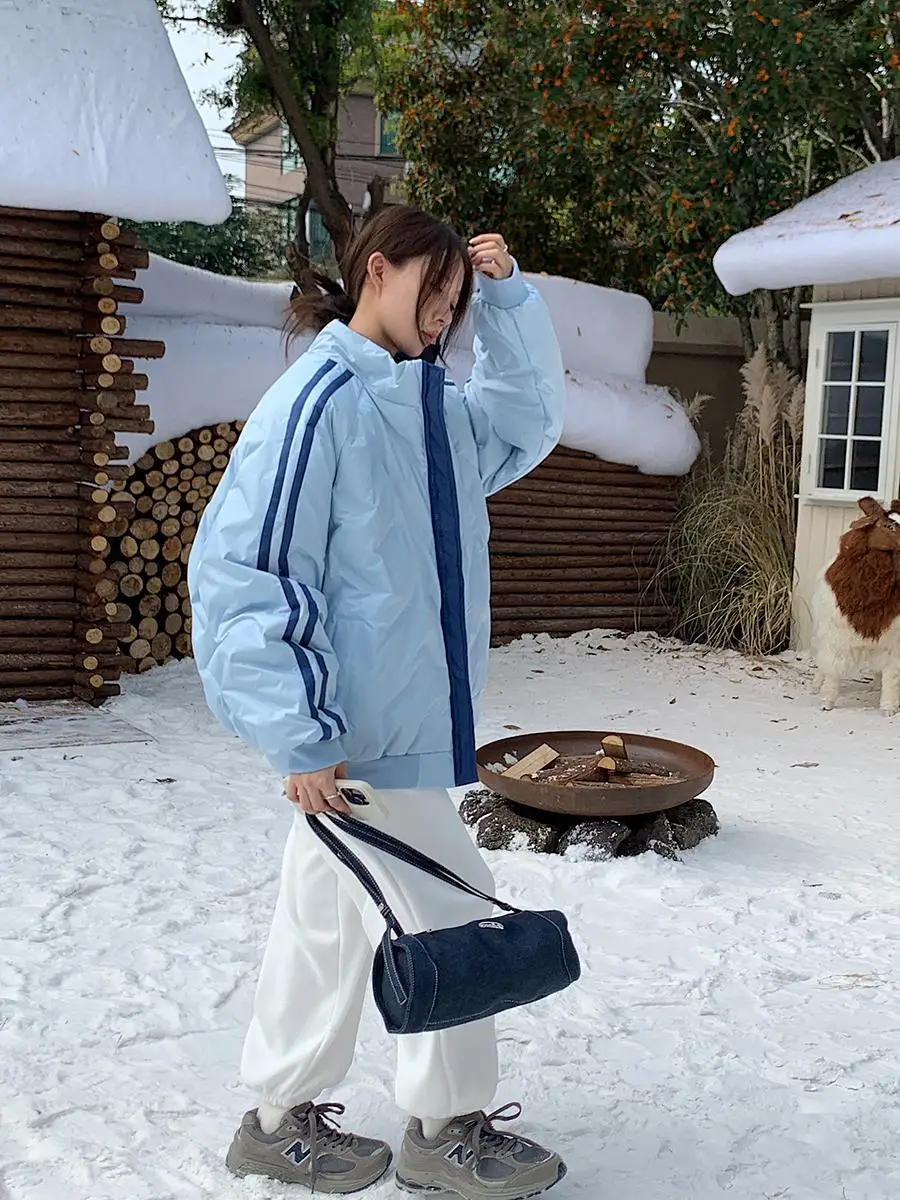 Vs What Winter Overture корейский повседневный пуховик в полоску 90 белый утиный пух женская