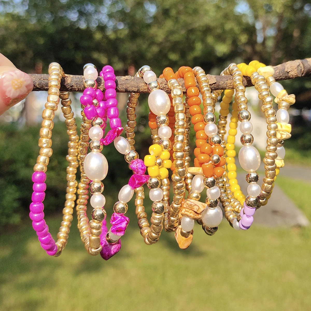 Женский браслет ручной работы Vedawas в стиле бохо с бусинами круглыми золотого