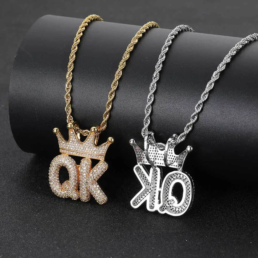 TopBling Hip Hop A-Z Custom Letter Pendant Necklace Charm Crown Buckle 18K Real Gold Plated Jewelry