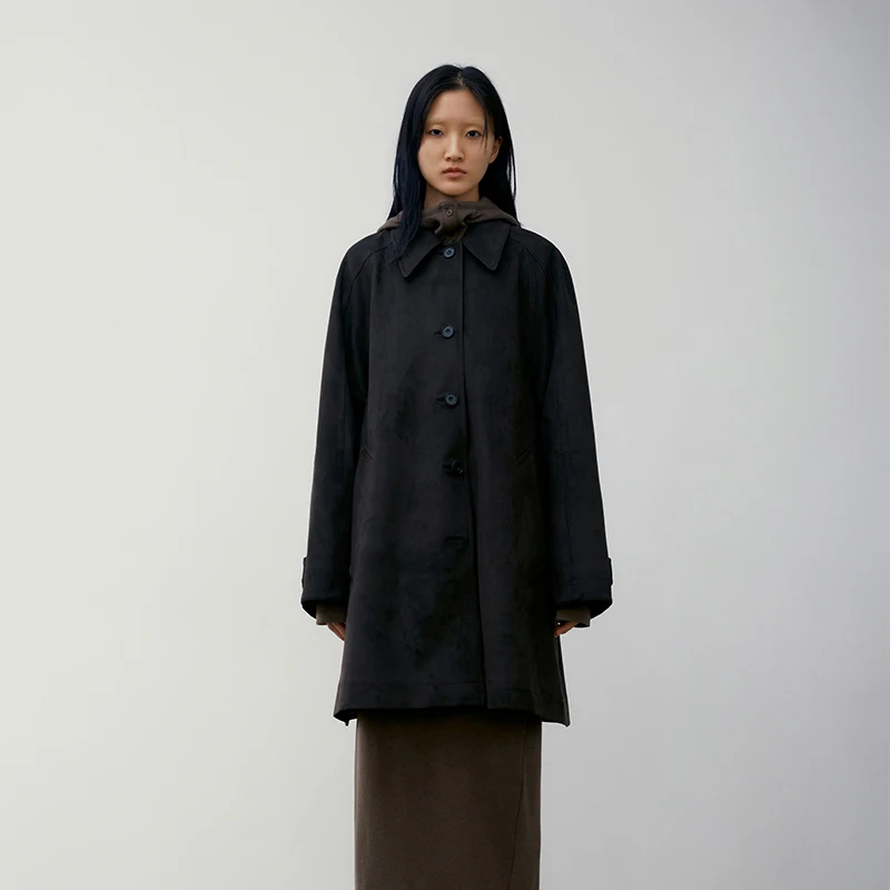 Высокая версия низкий корейский Sle экологически чистый замшевый кожаный плащ