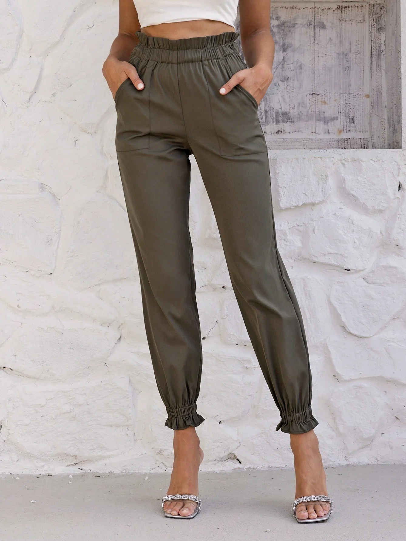 

Штаны Pofash Paperbag с оборками на поясе