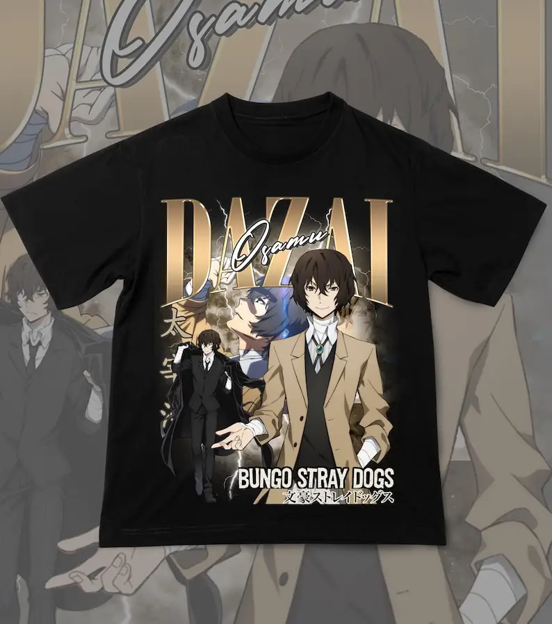 Anime Dazai Osamu Vintage Хлопок Футболка