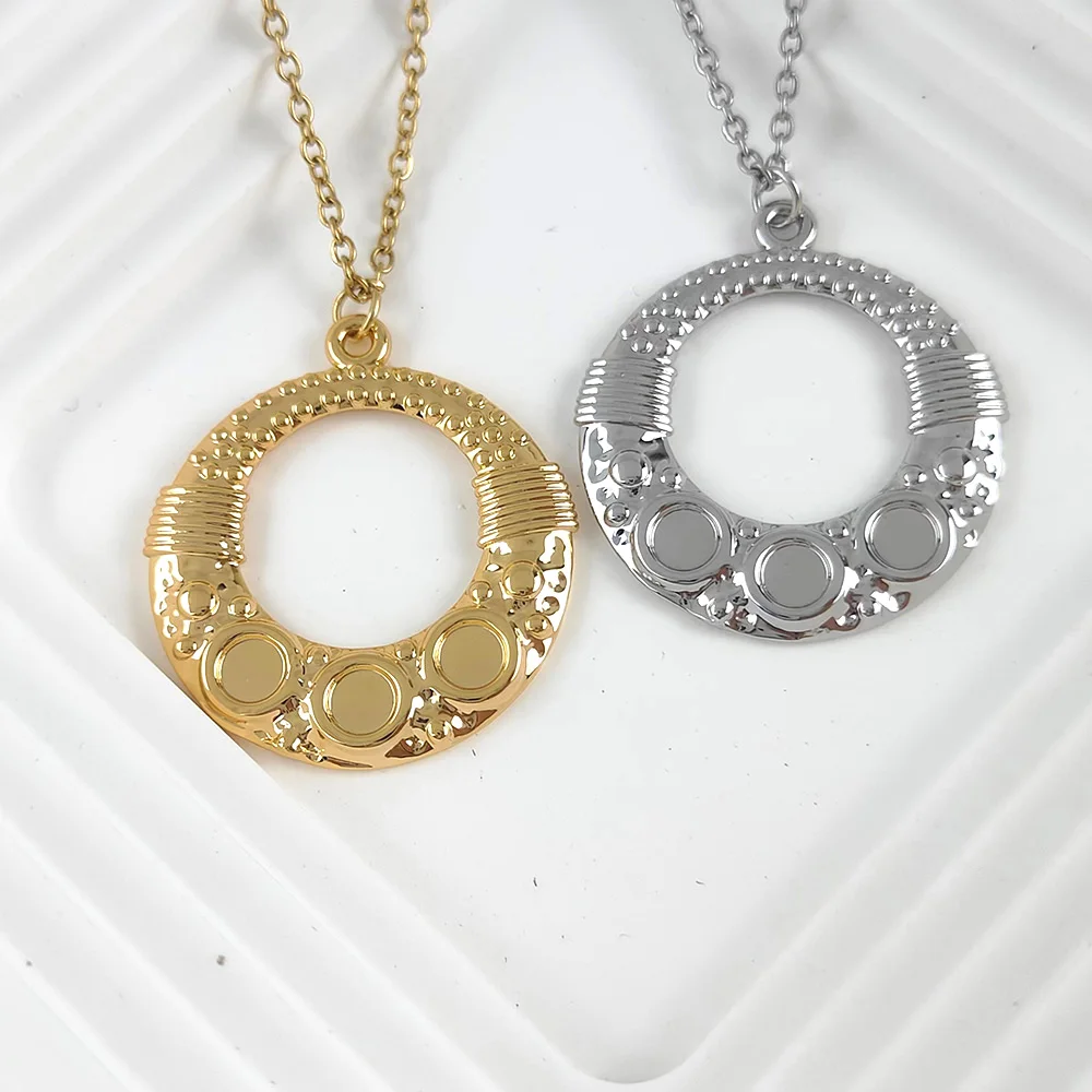 

New Fashion Steampunk Dainty Circle Collier Jewelry Cheap Round Minimalist Chain Pendant Necklace For Women Gift