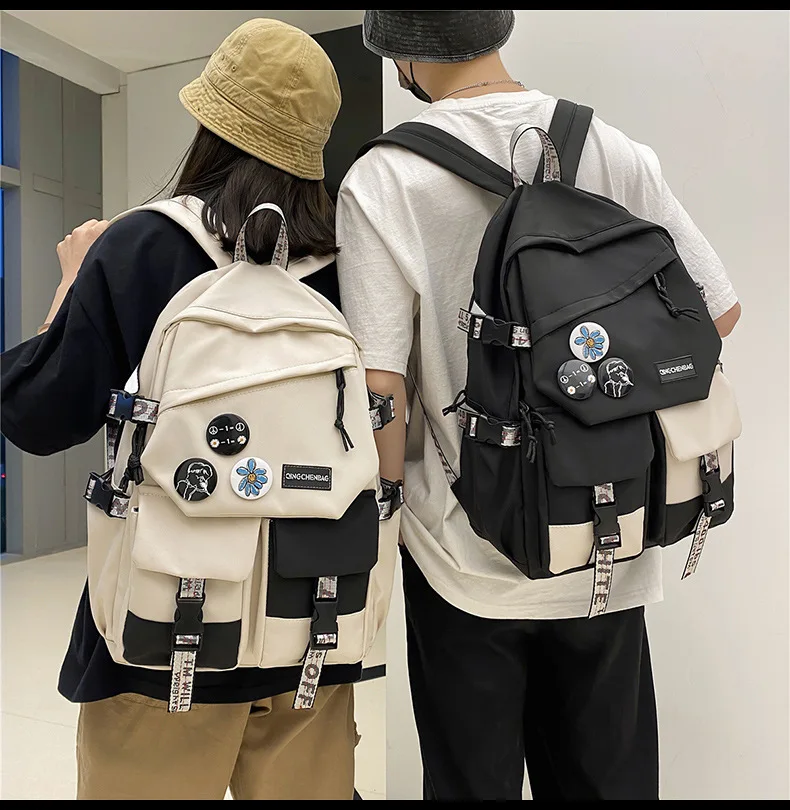 

Waterproof Nylon Women Backpack Girl Travel High Capacity Student Men for Teenager Black and White Patchwork Color Laptop Bag