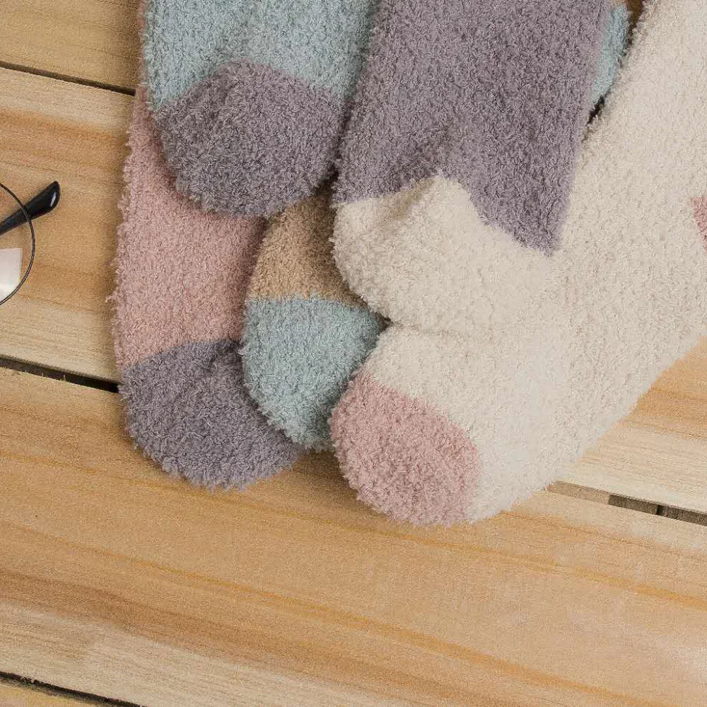 5 Pairs Warm Women Coral Fleece Socks Ladies Thickened Sleep Floor Socks Pure Color Mid-tube Casual Women Socks