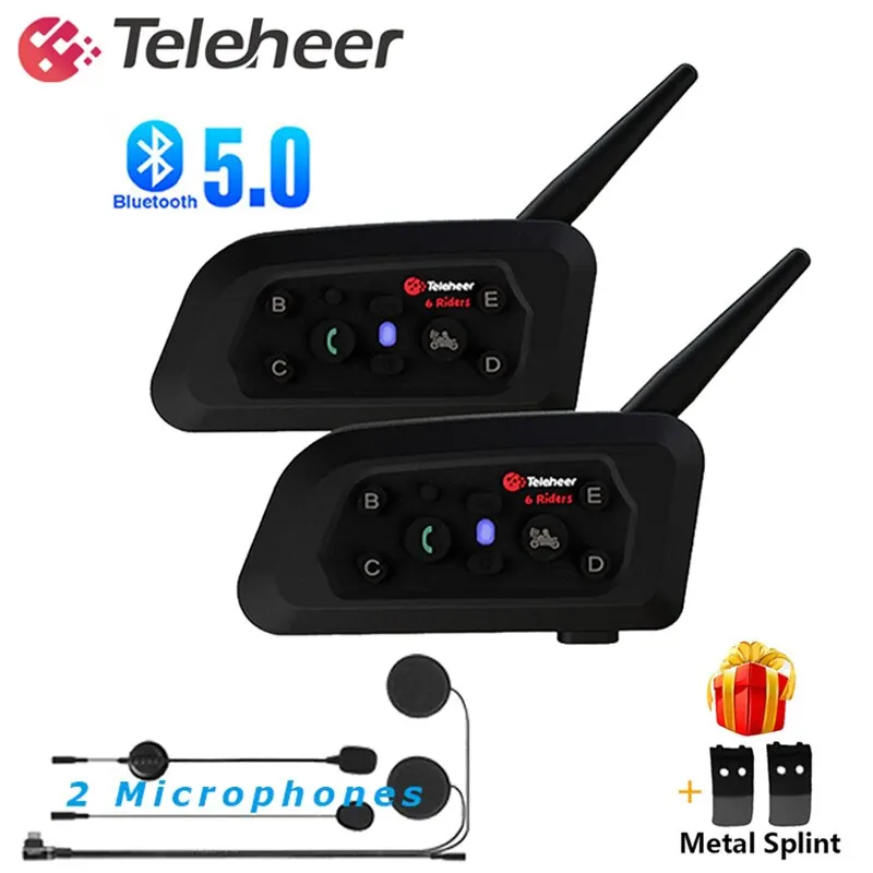 Teleheer V6 Plus Motorcycle Helmet Bluetooth Headset Intercom 1500M Interphone Communicator Waterproof 2 Riders