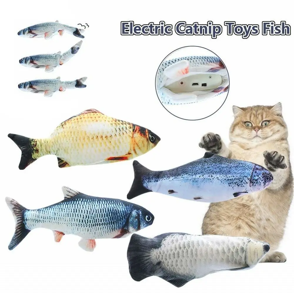 Tail wagging simulation fish pet teasing cat toy charging simulation electric fish cat mint can jump plush cat toy