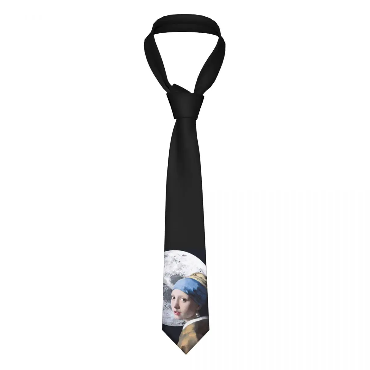 

Girl With A Pearl Earring And The Moon Necktie Men Women Polyester 8 cm Art Artist Neck Tie for Slim Narrow Daily Wear Gravatas