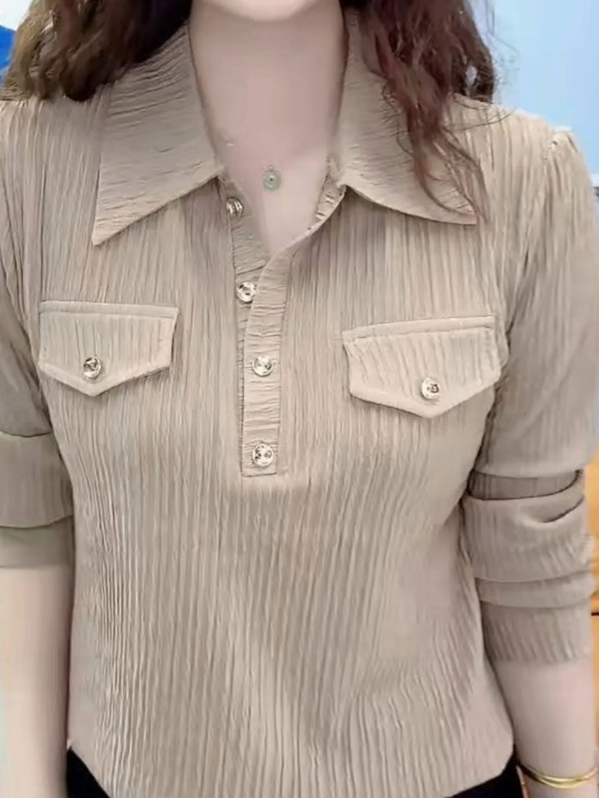 Элегантная универсальная однотонная рубашка с воротником-поло больших размеров