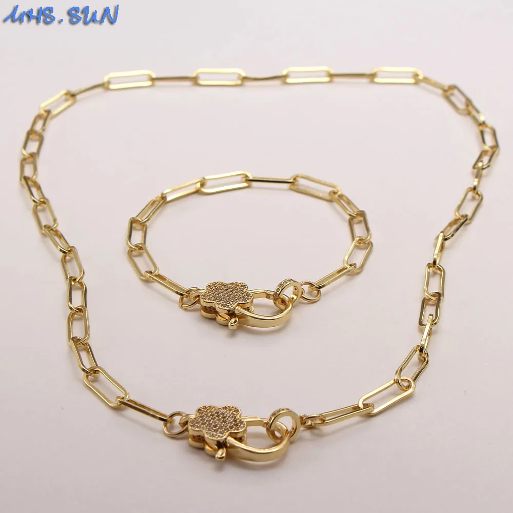 

SUNSLL Hip Hop CZ Zircon Link Chain Flower Lock Can Open Necklace Bracelet Set Accessories For Men Boys Women Girls JewelryGift